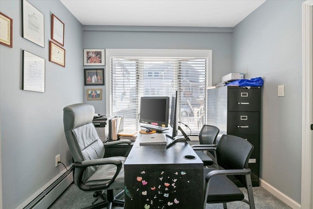 31 Arthur St, Baldwin, NY 11510 - home office featuring baseboards, baseboard heating, and carpet flooring