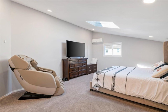 31 Arthur St, Baldwin, NY 11510 - carpeted bedroom featuring recessed lighting, lofted ceiling with skylight, and a wall unit AC