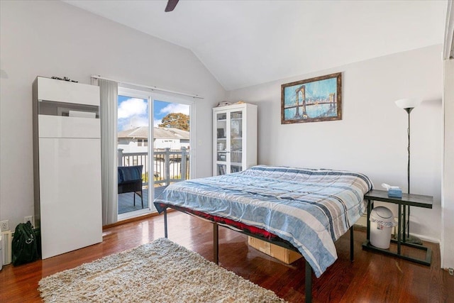 31 Arthur St, Baldwin, NY 11510 - bedroom with vaulted ceiling, wood finished floors, ceiling fan, and access to outside