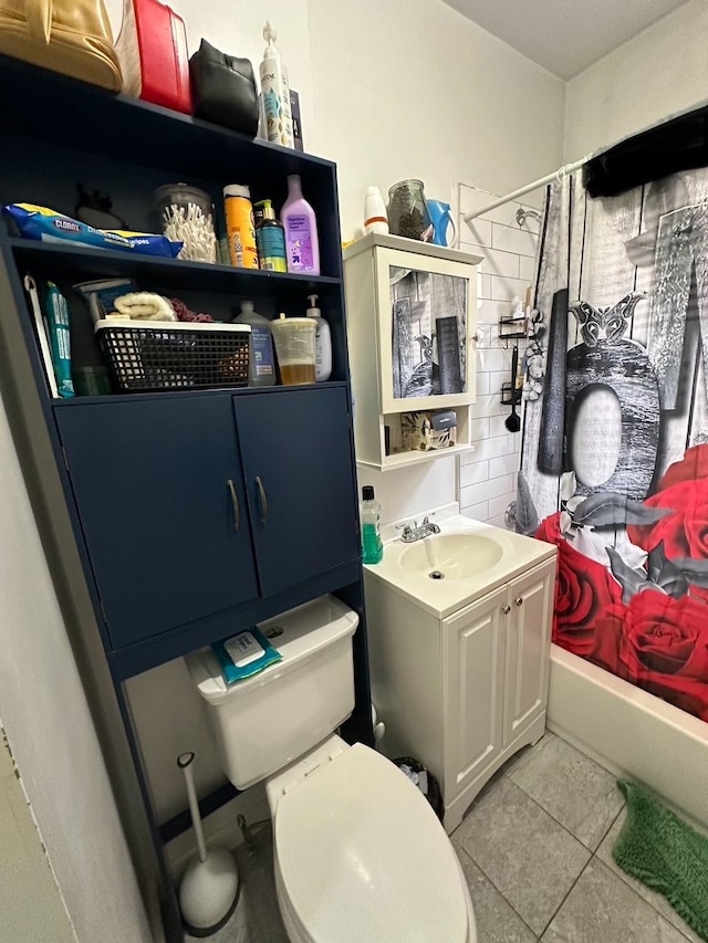 1420 Leland Ave, Bronx, NY 10460 - full bathroom with toilet, vanity, tile patterned flooring, and shower / tub combo with curtain