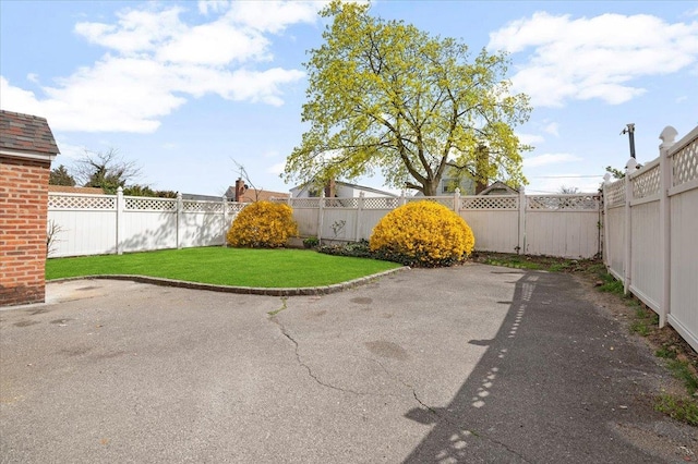 view of yard featuring a patio and a fenced backyard
