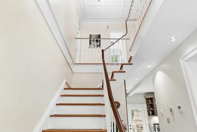 5235 Netherland Ave, Bronx, NY 10471 - staircase featuring a towering ceiling and recessed lighting