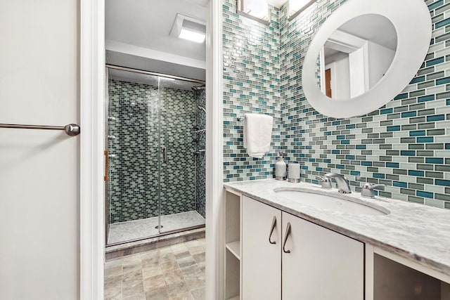 5235 Netherland Ave, Bronx, NY 10471 - full bath with vanity, a stall shower, backsplash, and tile walls