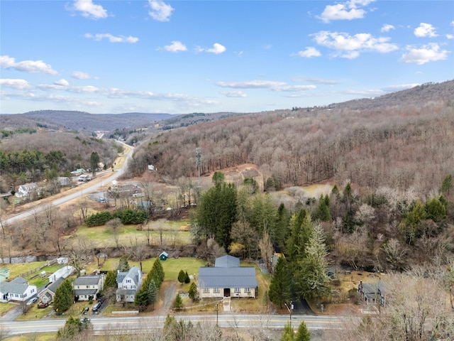 bird's eye view featuring a view of trees