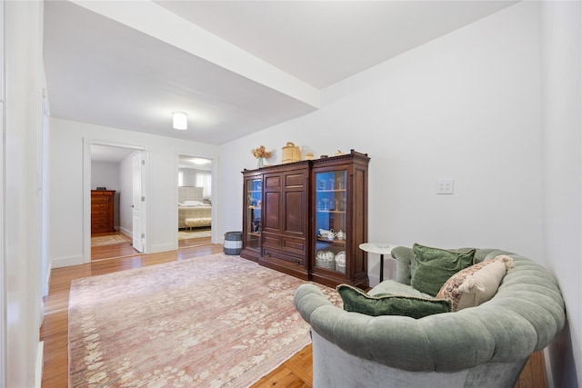 living room featuring baseboards and light wood finished floors