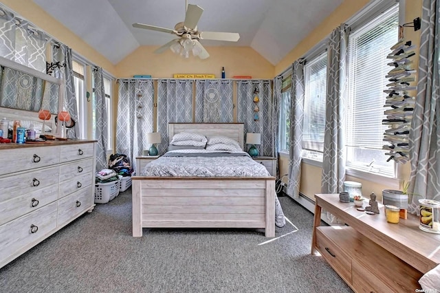 150 N Woods Dr, Wading River, NY 11792 - carpeted bedroom with ceiling fan and vaulted ceiling