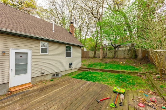 wooden terrace featuring a fenced backyard