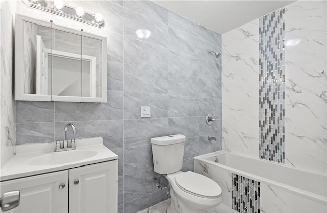 191-68 115th Rd, Saint Albans, NY 11412 - bathroom featuring tile walls, toilet, tub / shower combination, and vanity