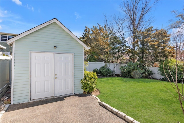 view of shed featuring a fenced backyard