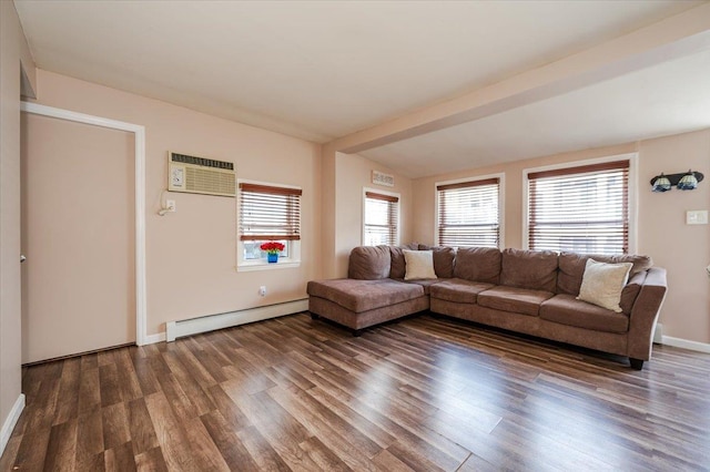 92 Nebraska St, Long Beach, NY 11561 - living area featuring a baseboard heating unit, wood finished floors, and a healthy amount of sunlight