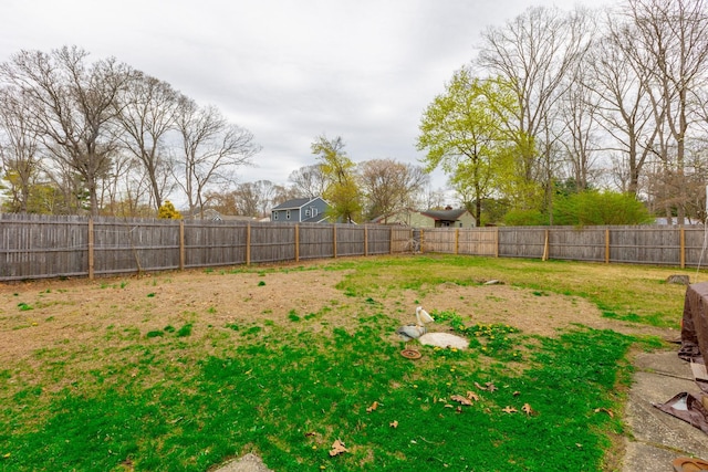 view of yard with a fenced backyard