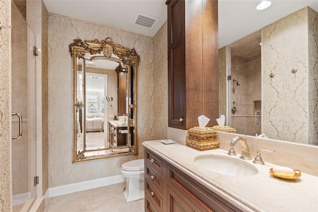 1 Christie Pl Unit 205W, Scarsdale, NY 10583 - bathroom featuring visible vents, a shower stall, toilet, and vanity