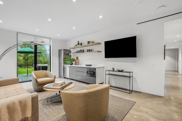 112 Wilson Park Dr, Tarrytown, NY 10591 - living area featuring concrete floors and recessed lighting