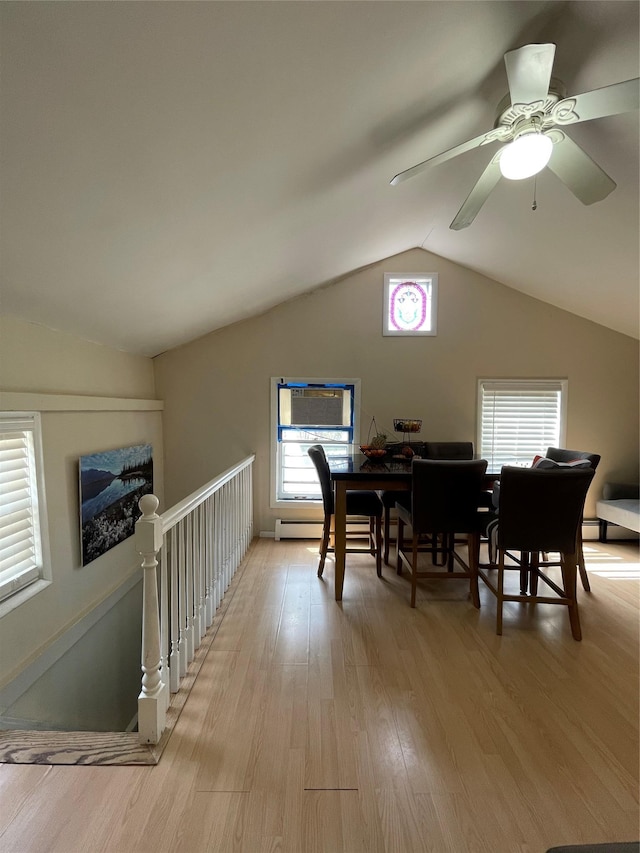 340 Rte 52, Carmel, NY 10512 - dining area with light wood-style flooring, a ceiling fan, and vaulted ceiling