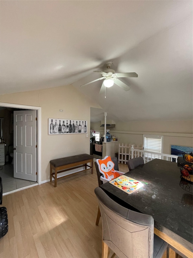 340 Rte 52, Carmel, NY 10512 - dining space with lofted ceiling, wood finished floors, and a ceiling fan