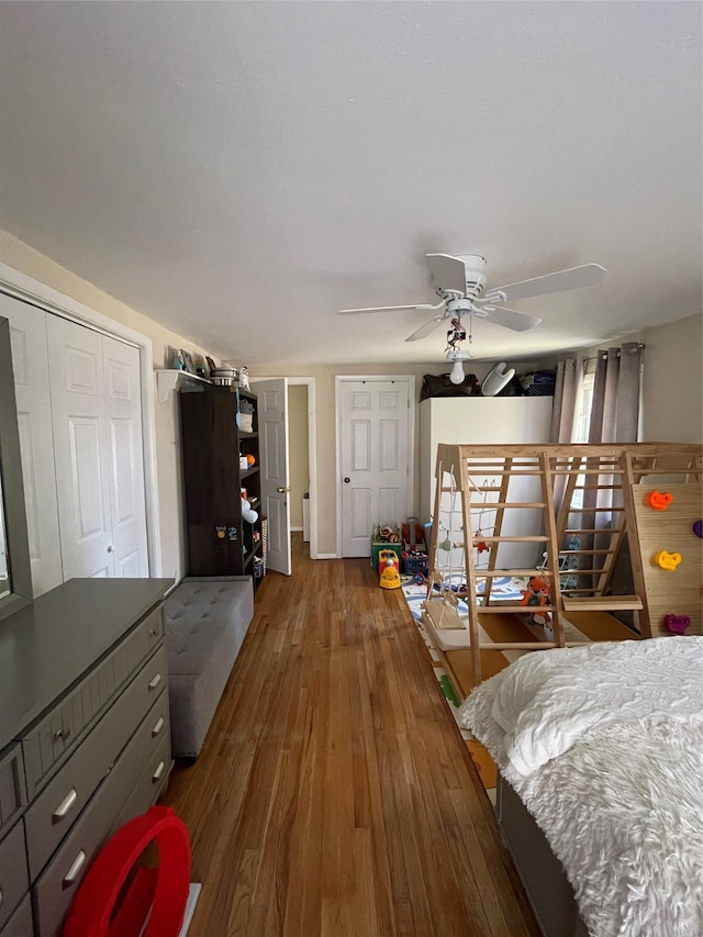 340 Rte 52, Carmel, NY 10512 - bedroom with two closets, ceiling fan, and wood finished floors