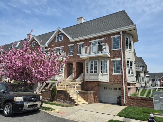 337 Park Cres, College Point, NY 11356 - view of front of home featuring brick siding, a garage, driveway, and a chimney