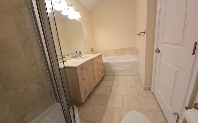 337 Park Cres, College Point, NY 11356 - full bath featuring tile patterned flooring, vanity, a garden tub, a shower stall, and a baseboard heating unit