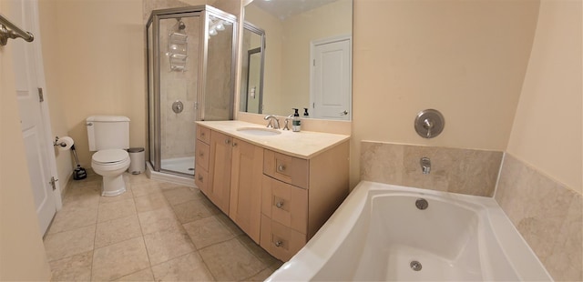 337 Park Cres, College Point, NY 11356 - full bathroom featuring tile patterned floors, a bath, toilet, vanity, and a stall shower
