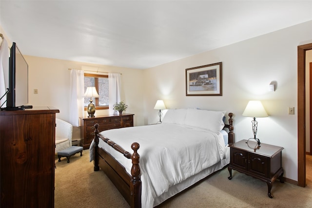 bedroom featuring a baseboard heating unit, carpet floors, and baseboards