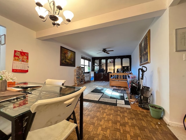 75-08 Bell Blvd Unit 2J, Bayside, NY 11364 - dining room with ceiling fan with notable chandelier and baseboards