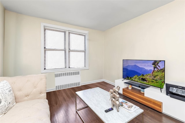 150-10 71st Ave Unit 5H, Kew Garden Hills, NY 11367 - living room featuring radiator heating unit, baseboards, and wood finished floors