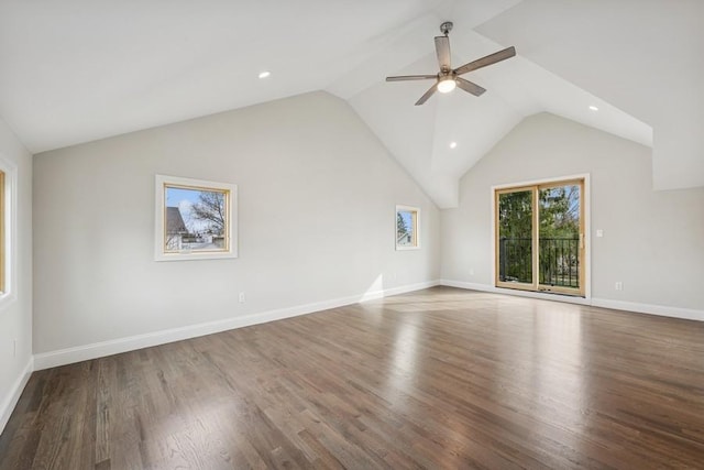 148 S 5th St, Lindenhurst, NY 11757 - unfurnished living room with ceiling fan, lofted ceiling, wood finished floors, recessed lighting, and baseboards