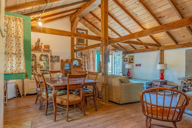 dining room featuring wood ceiling and wood finished floors