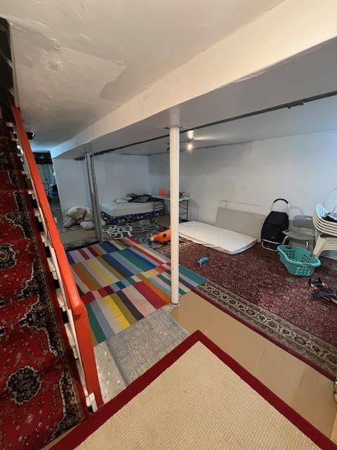 finished basement featuring carpet flooring