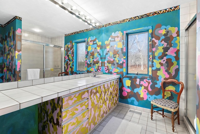211 Red Dirt Rd, East Hampton, NY 11937 - full bathroom with baseboards, tile patterned flooring, visible vents, and a stall shower