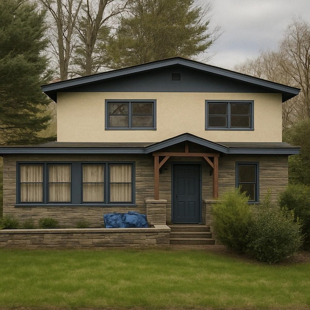view of front facade featuring a front lawn and stucco siding