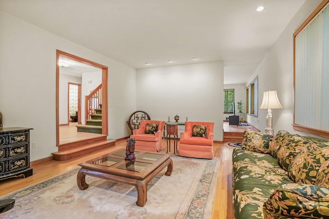 48 Sabbath Day Hill Rd, South Salem, NY 10590 - living area featuring wood finished floors, stairs, recessed lighting, and baseboards
