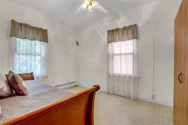 13042 NW 59th Ave, Flushing, NY 11355 - bedroom with baseboard heating and a ceiling fan