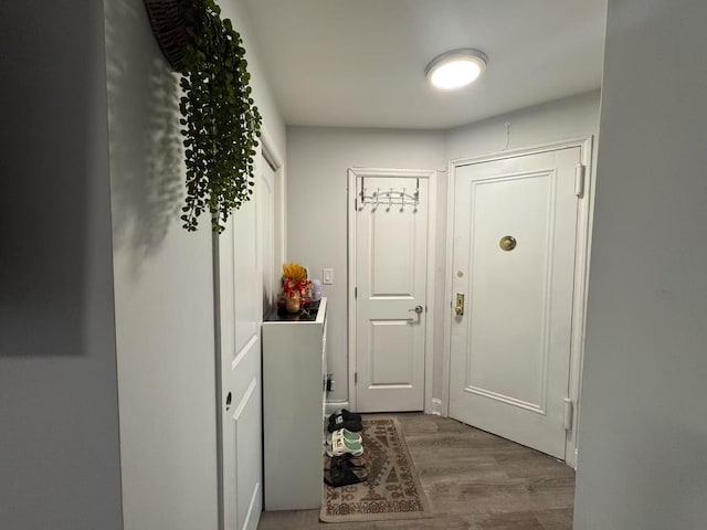 doorway to outside with wood finished floors