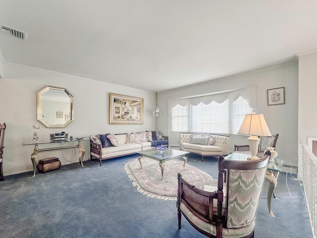 14 Scott St, Dix Hills, NY 11746 - living room with carpet flooring and ornamental molding