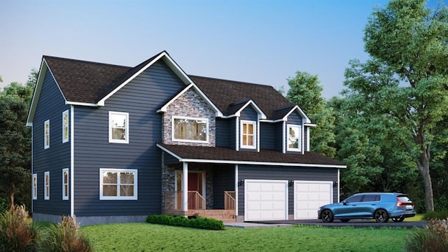 30 Northern Ave, Walden, NY 12586 - view of front facade featuring a front lawn, stone siding, an attached garage, and driveway