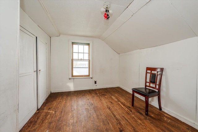 additional living space featuring baseboards, vaulted ceiling, and hardwood / wood-style flooring