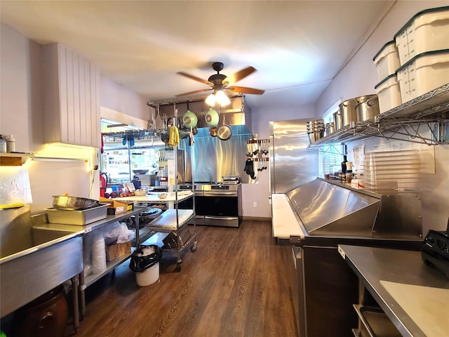 108 Main St, Livingston Manor, NY 12758 - kitchen featuring a ceiling fan, dark wood-style floors, and electric range
