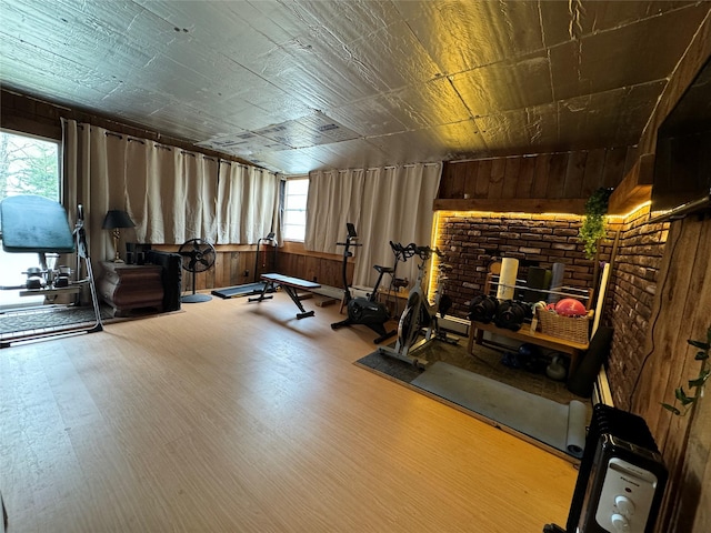 108 Main St, Livingston Manor, NY 12758 - workout room with wooden walls and wood finished floors