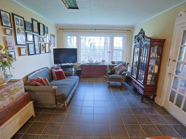 4073 Rte 9w, Saugerties, NY 12477 - living area featuring crown molding and dark tile patterned flooring