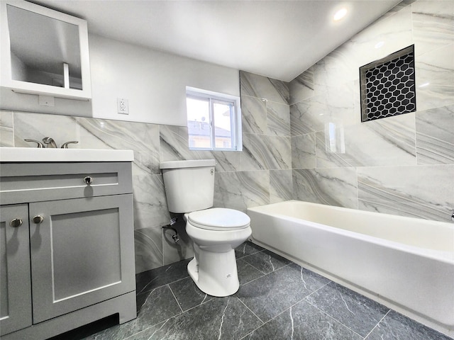 24 Wayne St, Staten Island, NY 10310 - bathroom with tile walls, vanity, toilet, and  shower combination