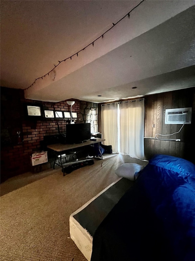interior space featuring carpet floors and a wall mounted AC