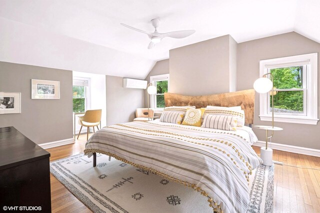 893 Laroe Rd, Monroe, NY 10950 - bedroom featuring vaulted ceiling, baseboards, wood finished floors, and ceiling fan