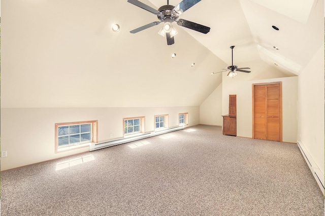 893 Laroe Rd, Monroe, NY 10950 - additional living space with ceiling fan, carpet flooring, high vaulted ceiling, recessed lighting, and baseboards