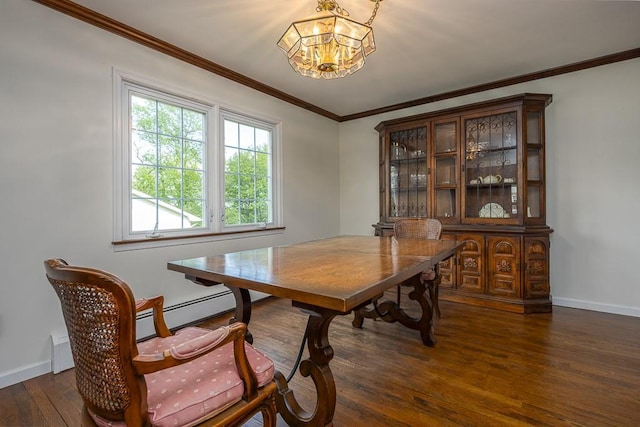 26 Strathmore Dr, New City, NY 10956 - dining area with baseboards, ornamental molding, wood-type flooring, and a notable chandelier