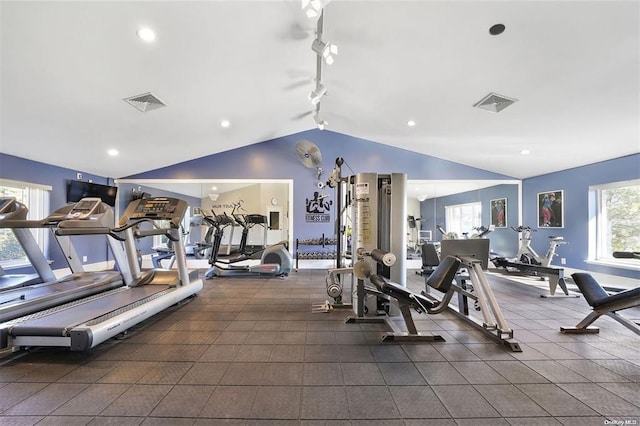 12 Sophia Dr, Middle Island, NY 11953 - workout area featuring vaulted ceiling and rail lighting