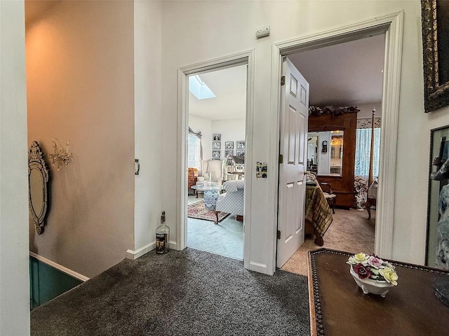 282 Tamerisk Ln, New Windsor, NY 12553 - hall featuring carpet flooring, plenty of natural light, a skylight, and baseboards