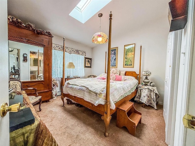 282 Tamerisk Ln, New Windsor, NY 12553 - bedroom with carpet, a skylight, vaulted ceiling, and baseboard heating