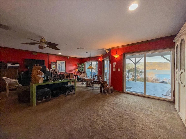 282 Tamerisk Ln, New Windsor, NY 12553 - carpeted living room with a ceiling fan and recessed lighting
