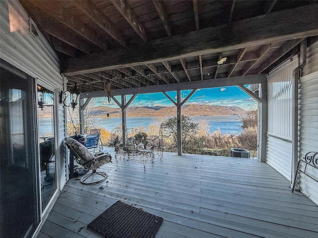 282 Tamerisk Ln, New Windsor, NY 12553 - wooden deck featuring a water view and central AC unit